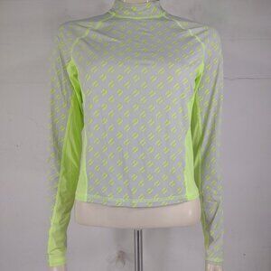 NWT Fabletics neon green gray logo print long sleeve athletic shirt ladies Large